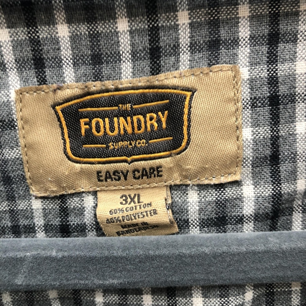 Foundry Supply Co Mens 3XL Gray Black White Plaid Button Down Shirt Easy Care - Picture 4 of 9